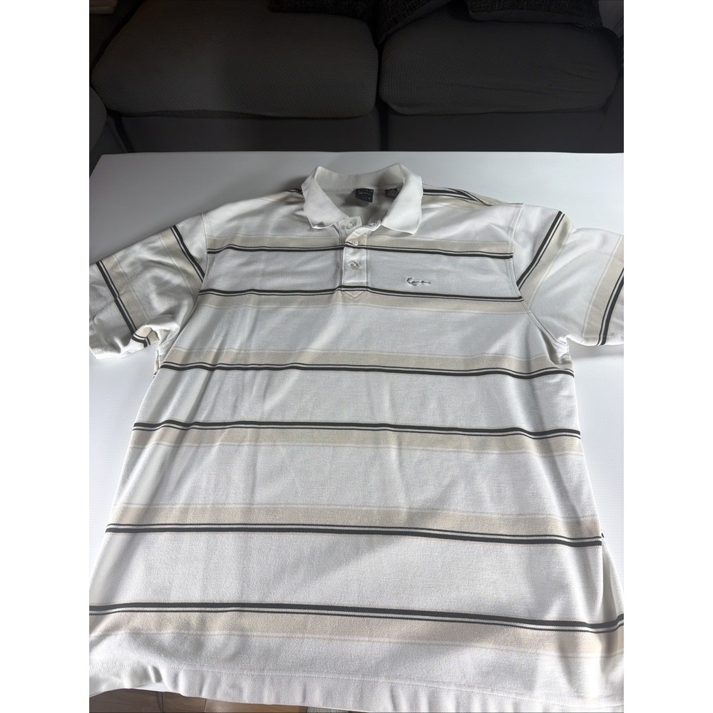 Kani Gold Men's 3XL Striped Polo Shirt Short Sleeve Button Brown White